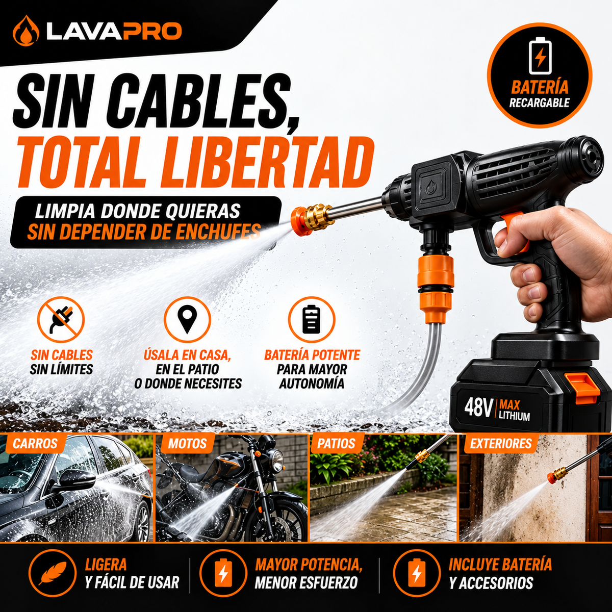 Hidrolavadora Inalámbrica Portátil de Alta Presión y Sin Cabos - con 1 Batería Gratis! 🎁